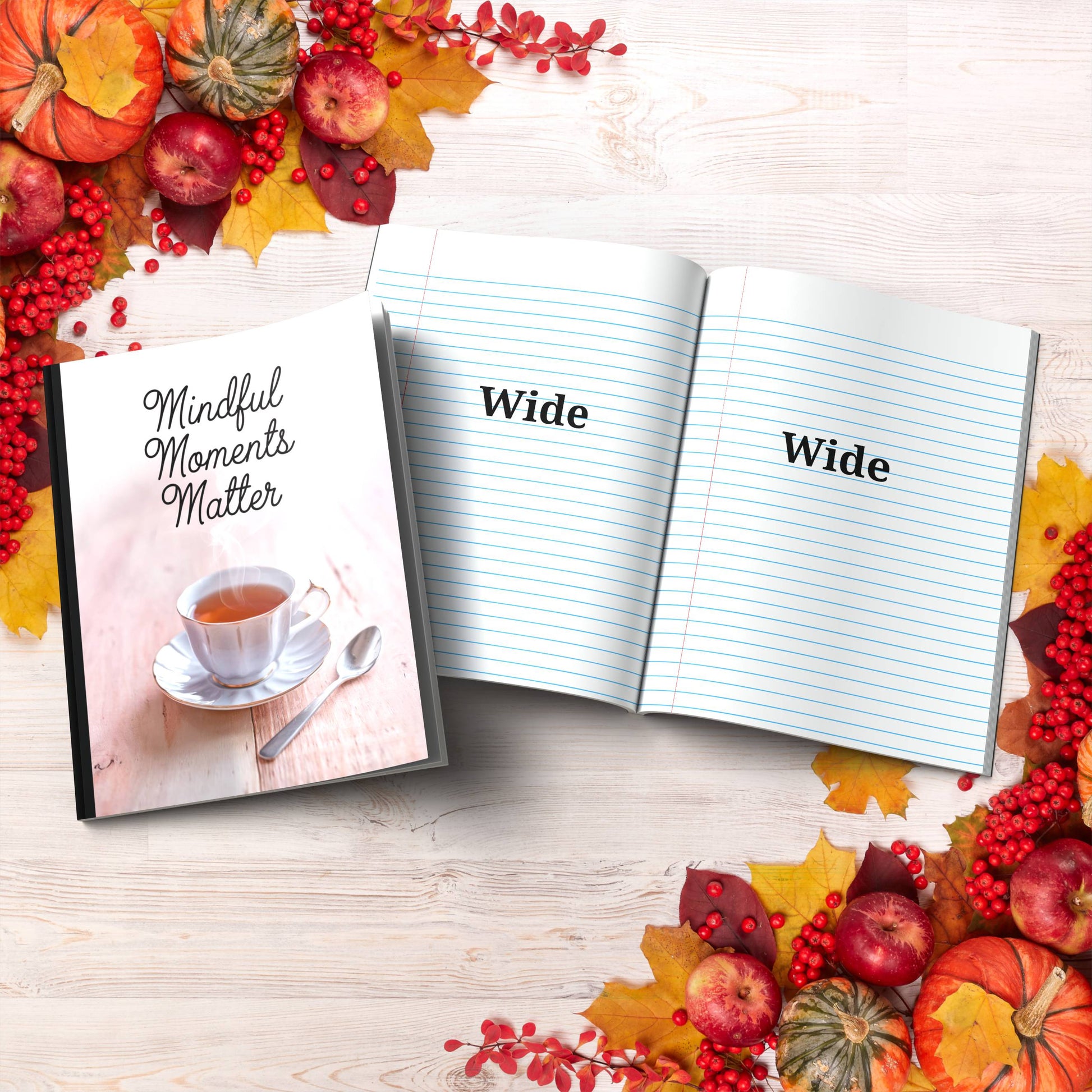 Mindful Moments Matter paperback composition notebook for gratitude, inspiration, and reflection.