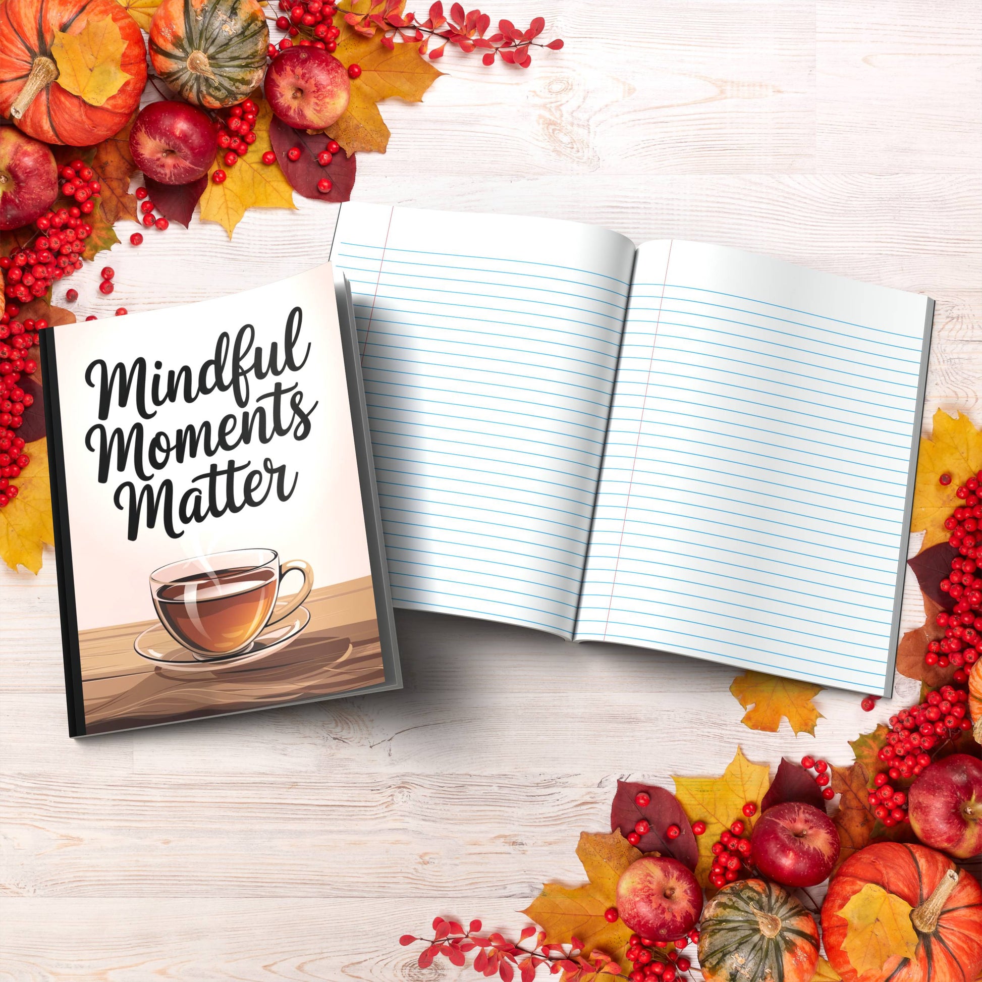 Mindful Moments Matter paperback composition notebook for journaling, self-care, and mindful writing.
