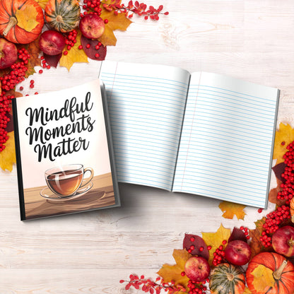 Mindful Moments Matter paperback composition notebook for journaling, self-care, and mindful writing.