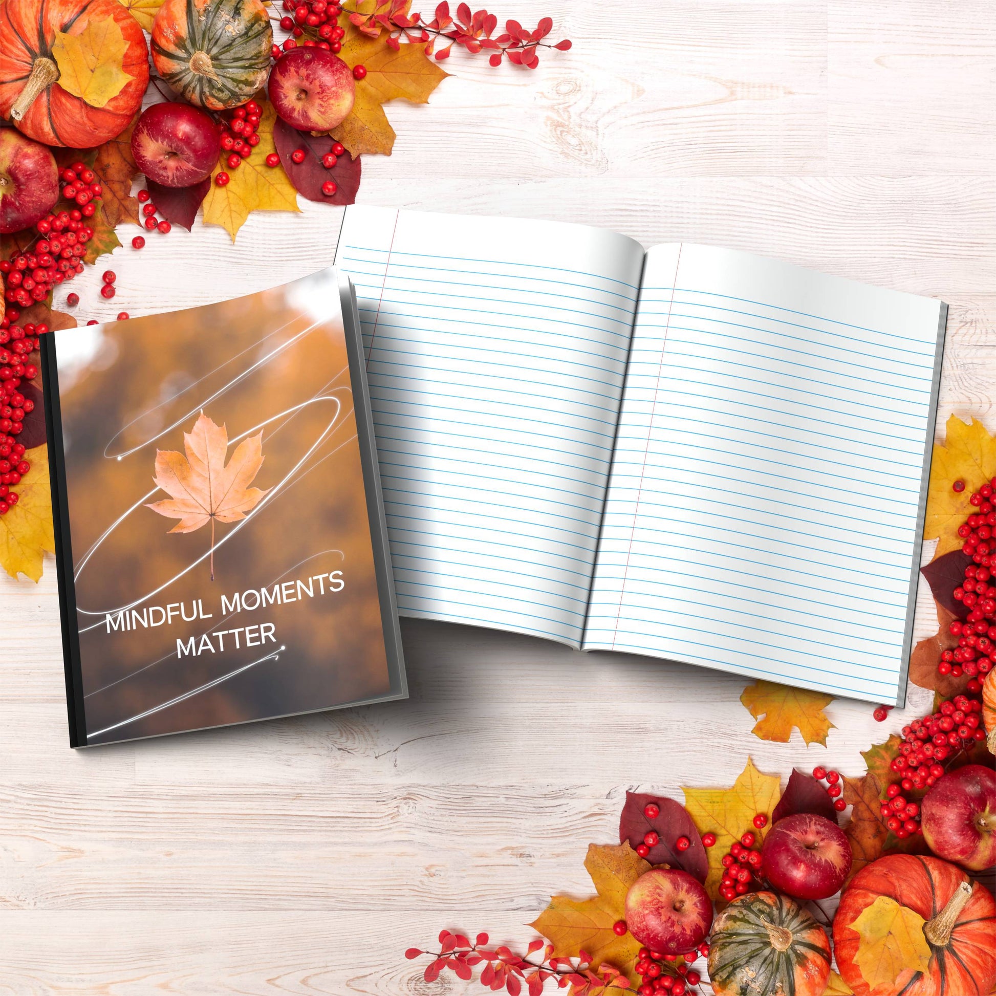 Mindful Moments Matter paperback composition notebook for daily mindfulness, gratitude, and reflection.