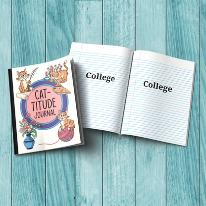 Cute Cat-titude sturdy cover composition notebook for stress relief, journaling, and therapy reflections.