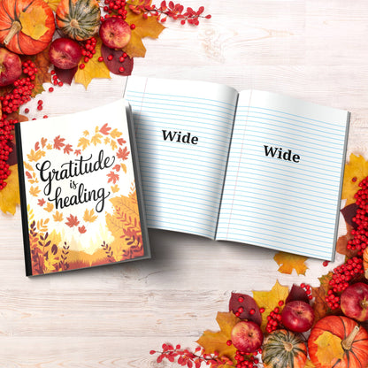 Gratitude Is Healing paperback composition notebook for gratitude, wellness, and inspirational journaling.