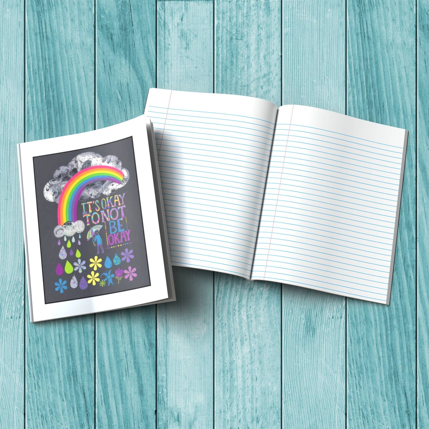 It’s Okay To Not Be Okay sturdy cardstock cover composition notebook for therapy journaling, mindfulness, and self-care writing.