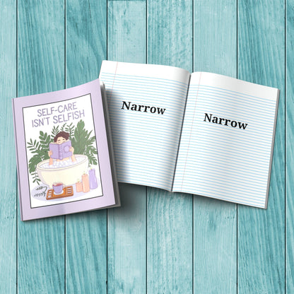 Self-Care Isn’t Selfish sturdy cardstock cover composition notebook for journaling, mindfulness, and self-care practices.