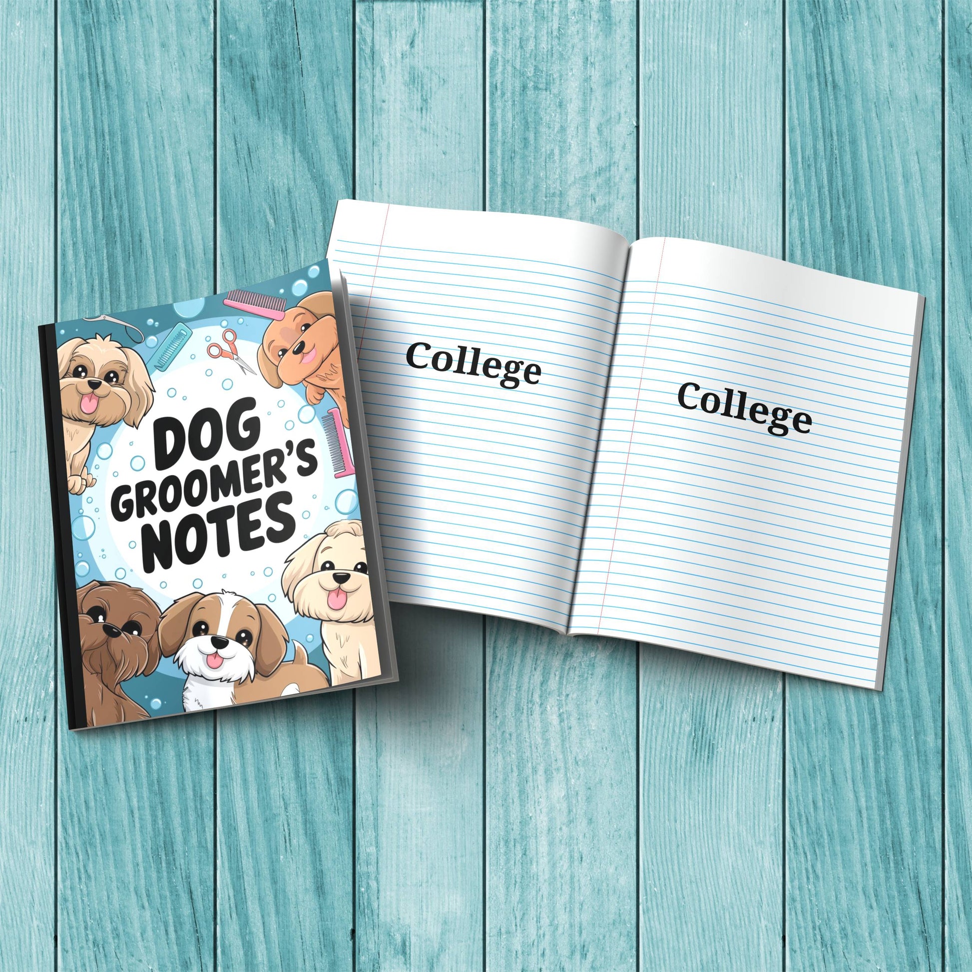 Dog Groomer’s Notes composition notebook with sturdy cardstock cover, perfect for daily journaling, therapy, and wellness writing.