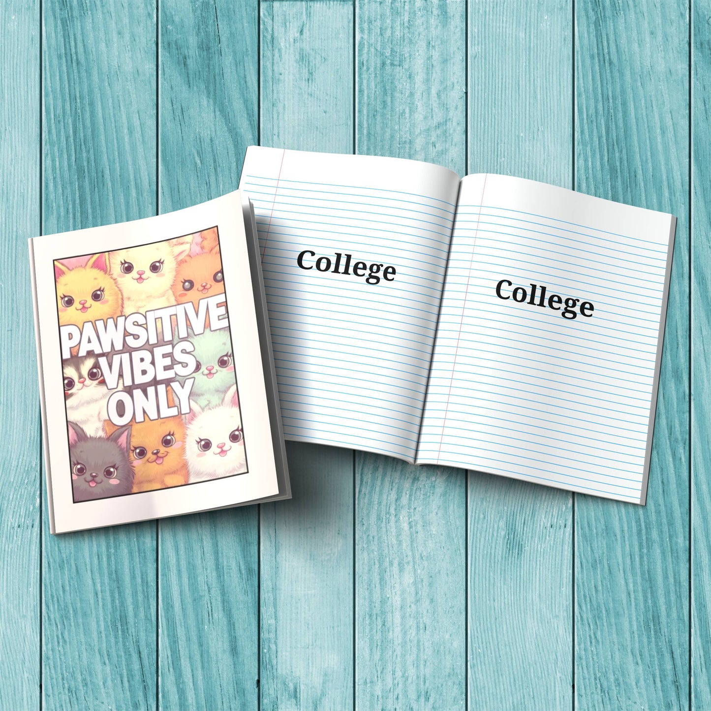 Cute Pawsitive Vibes Only sturdy cardstock cover journal for daily self-care, mindfulness, and affirmations.