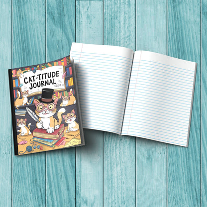 Cat-titude sturdy cardstock cover notebook designed for mindfulness, journaling, and wellness practices.