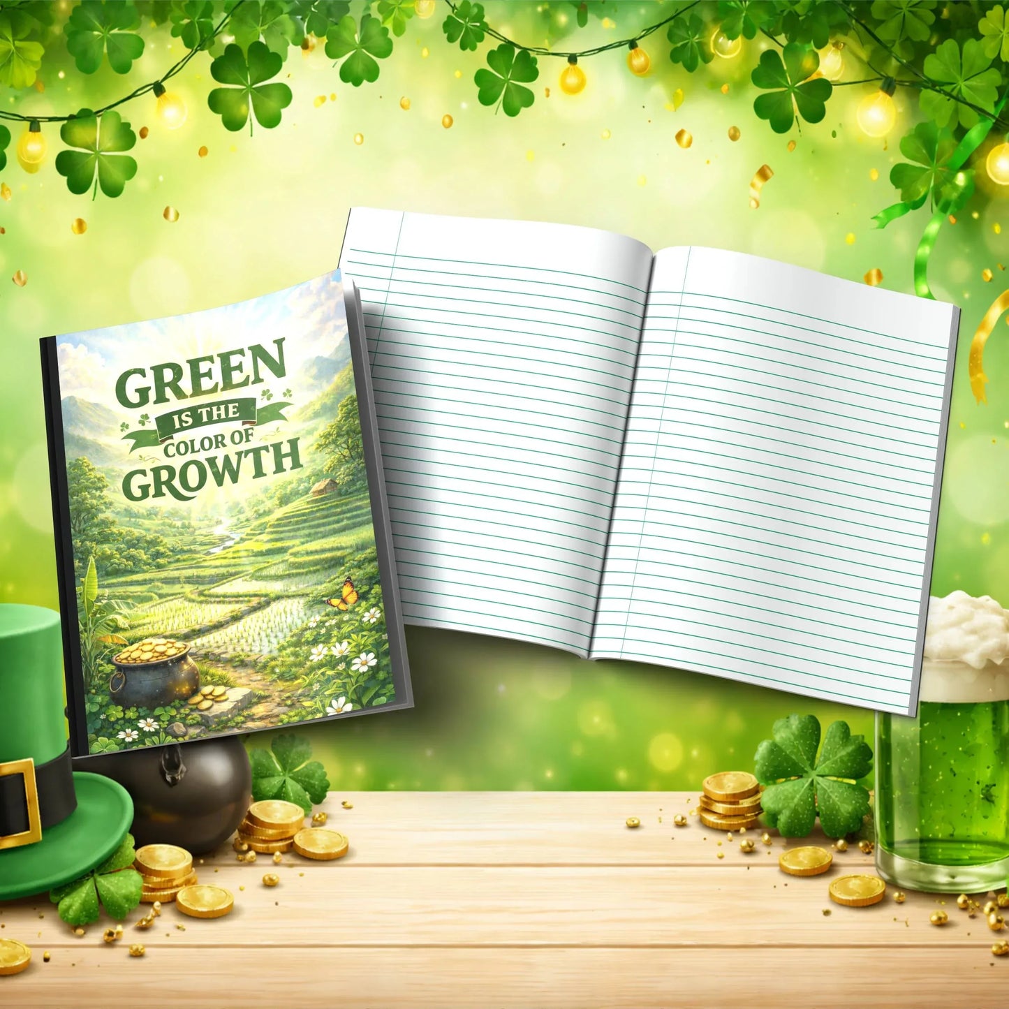 Shop our green is the color of growth st patricks day journal featuring the Shamrock Green Lined style option from MySisterIsASurvivor.