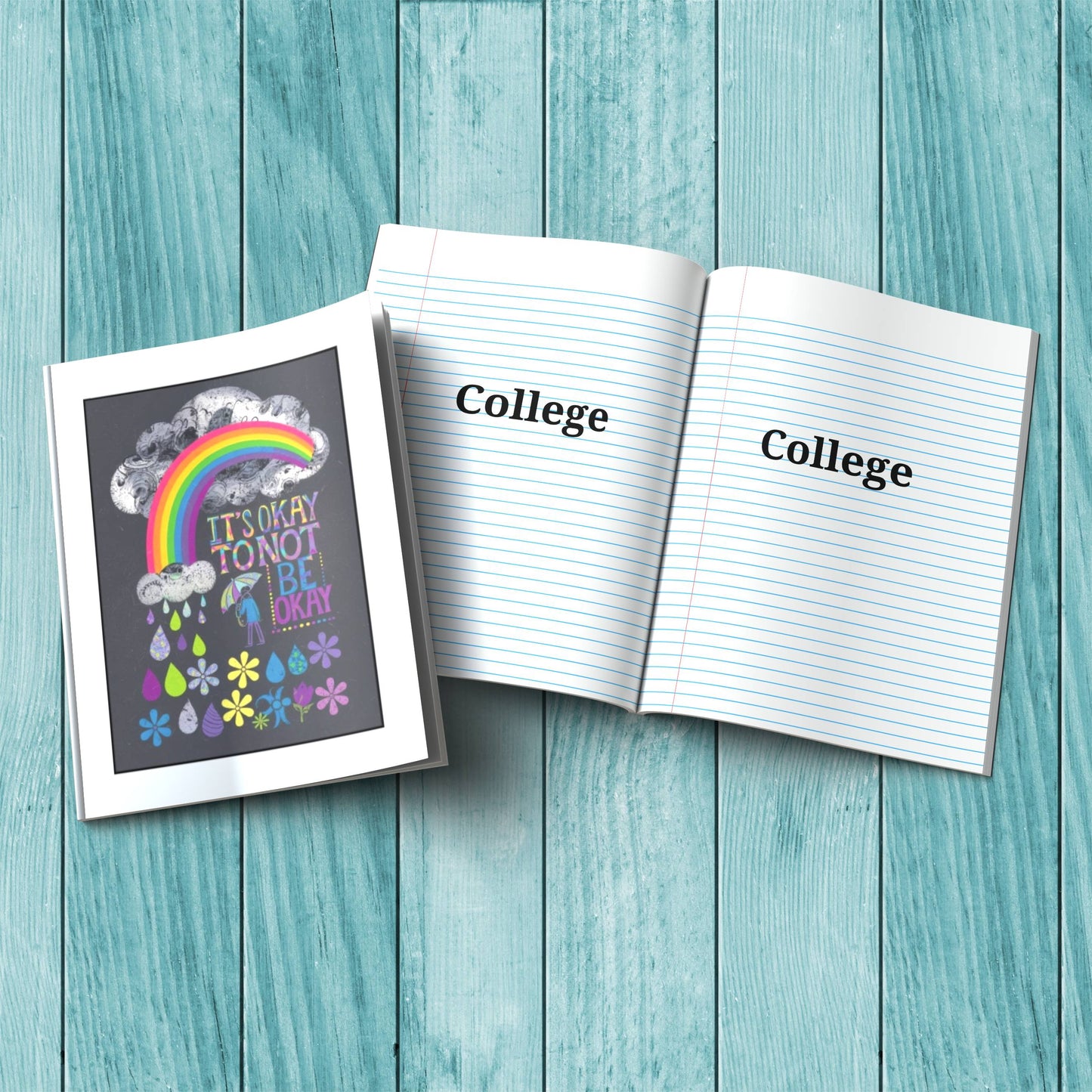It’s Okay To Not Be Okay sturdy cardstock cover composition notebook for therapy journaling, mindfulness, and self-care writing.
