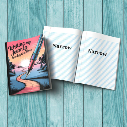 Sturdy cardstock cover Writing My Journey One Day At A Time composition notebook for self-care and daily journaling.