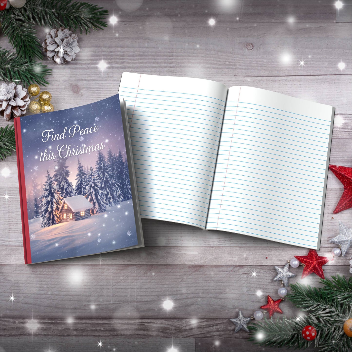 Holiday Greenery with Star Berries Paperback Christmas Composition Notebook for journaling and seasonal mindfulness