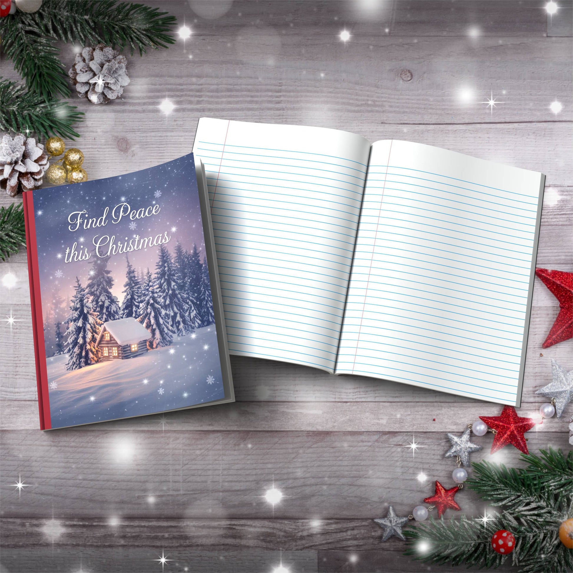 Holiday Greenery with Star Berries Paperback Christmas Composition Notebook for journaling and seasonal mindfulness