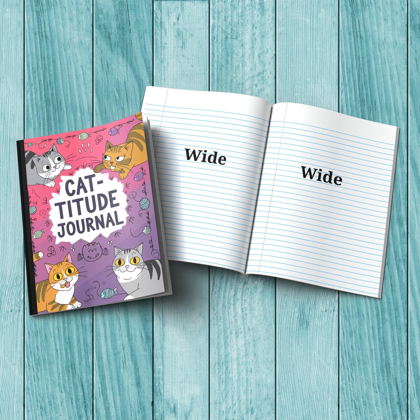 Cat-titude journal composition notebook with sturdy cardstock cover, perfect for daily mindfulness and anxiety relief.