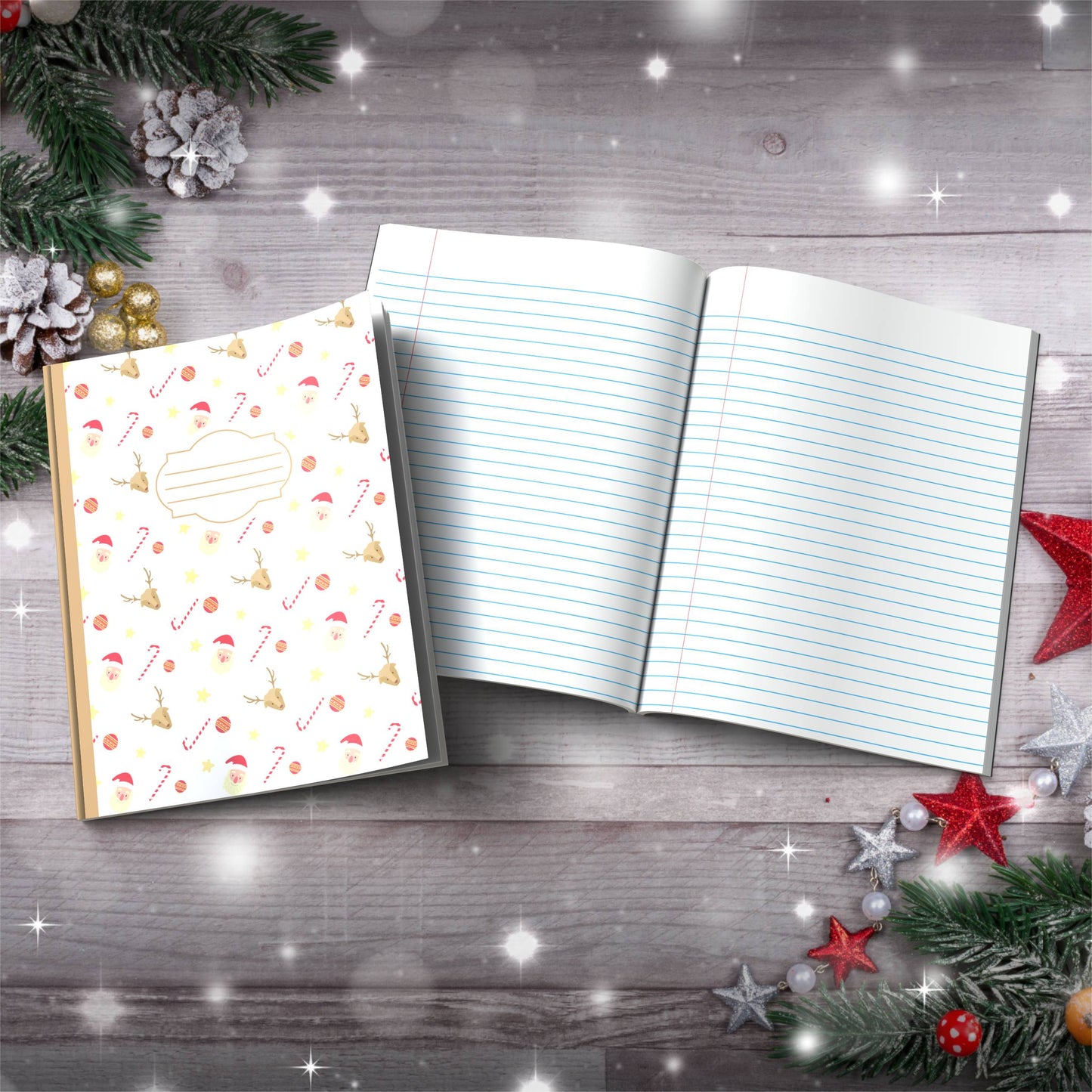 Santa, Snowflakes & Holiday Icons Paperback Christmas Composition Notebook for festive journaling and holiday mindfulness