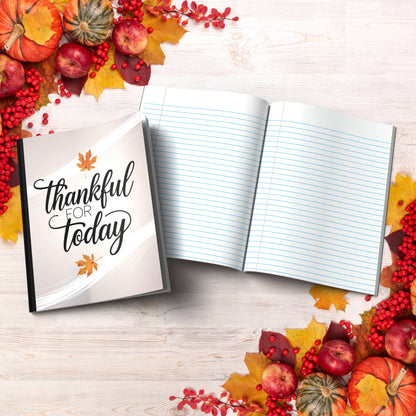 Thankful For Today paperback composition notebook for daily gratitude, journaling, and mindfulness.