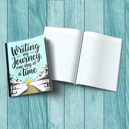 Writing My Journey One Day At A Time sturdy cardstock cover notebook for mindfulness journaling and reflections.