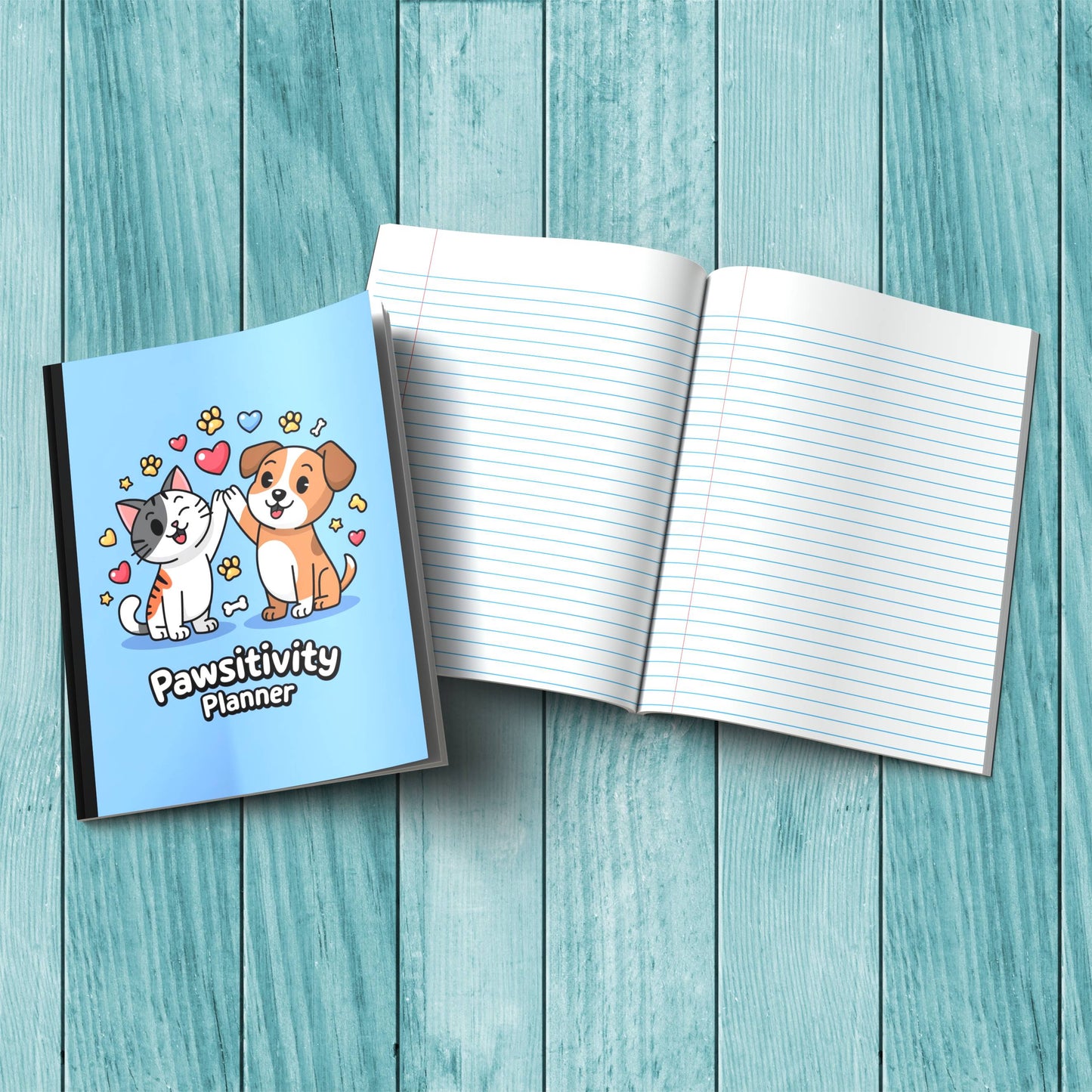 Pawsitivity Planner sturdy cover notebook for therapy notes, mindfulness, and stress relief journaling.