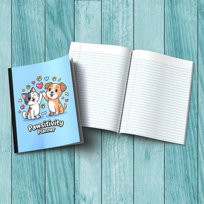 Pawsitivity Planner sturdy cover notebook for therapy notes, mindfulness, and stress relief journaling.