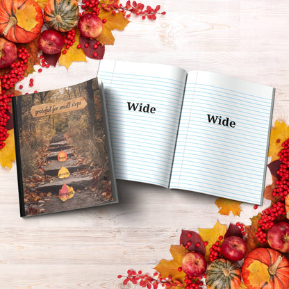 Grateful For Small Steps paperback composition notebook for gratitude journaling and reflection.