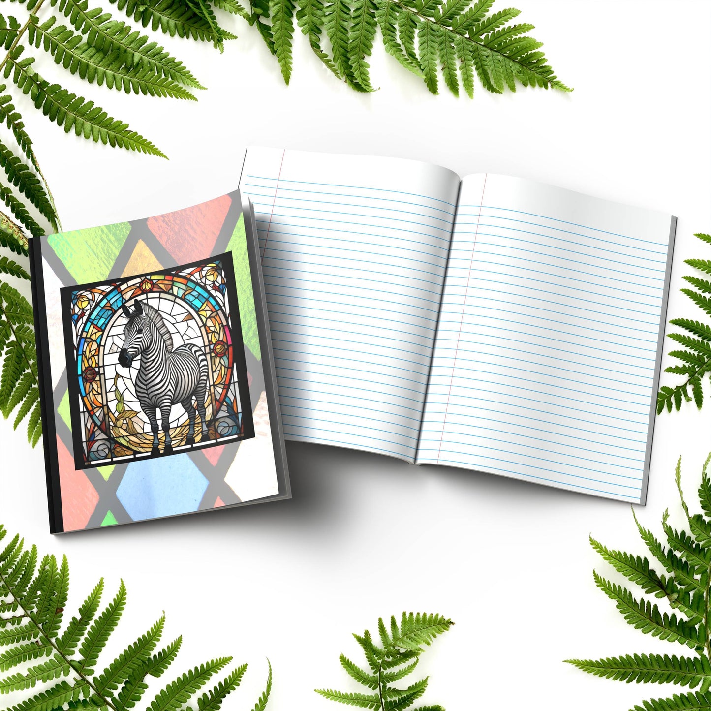 Zebra stained glass zoo animals paperback journal composition notebook for creative writing, notes, and mindfulness