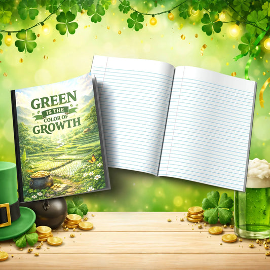 Shop our green is the color of growth st patricks day journal featuring the Gold Lined style option from MySisterIsASurvivor.