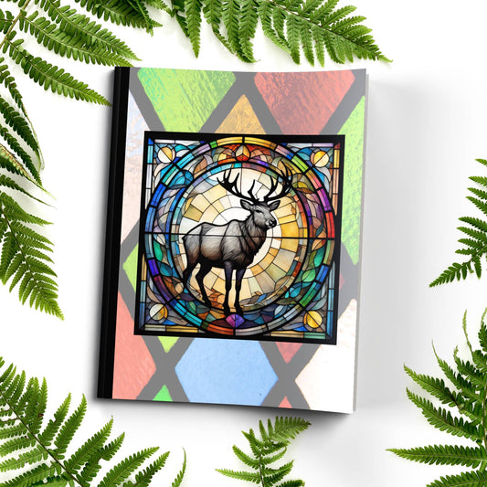 Reindeer stained glass zoo animals paperback journal composition notebook for holiday writing, journaling, and notes