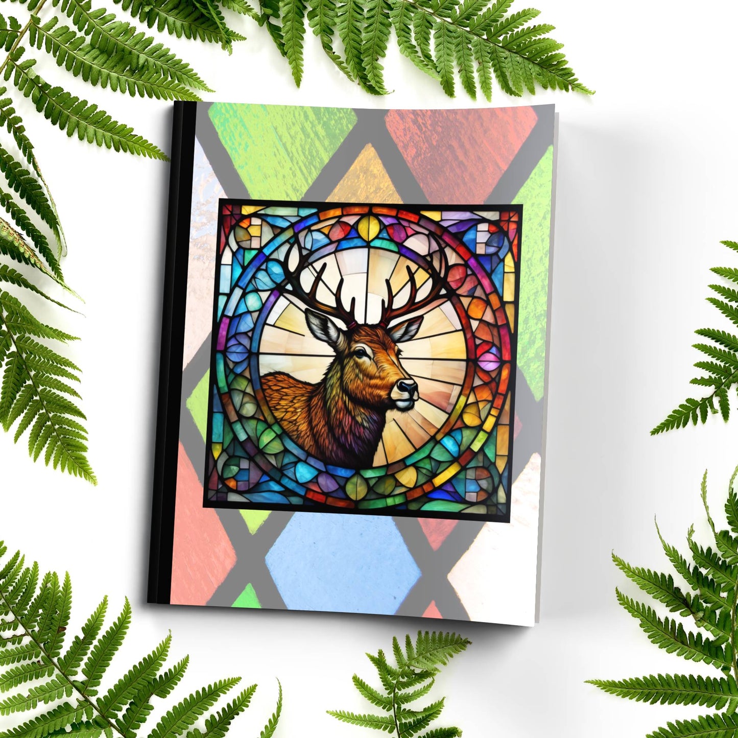 Deer stained glass zoo animals paperback composition notebook journal for mindfulness, journaling, and notes