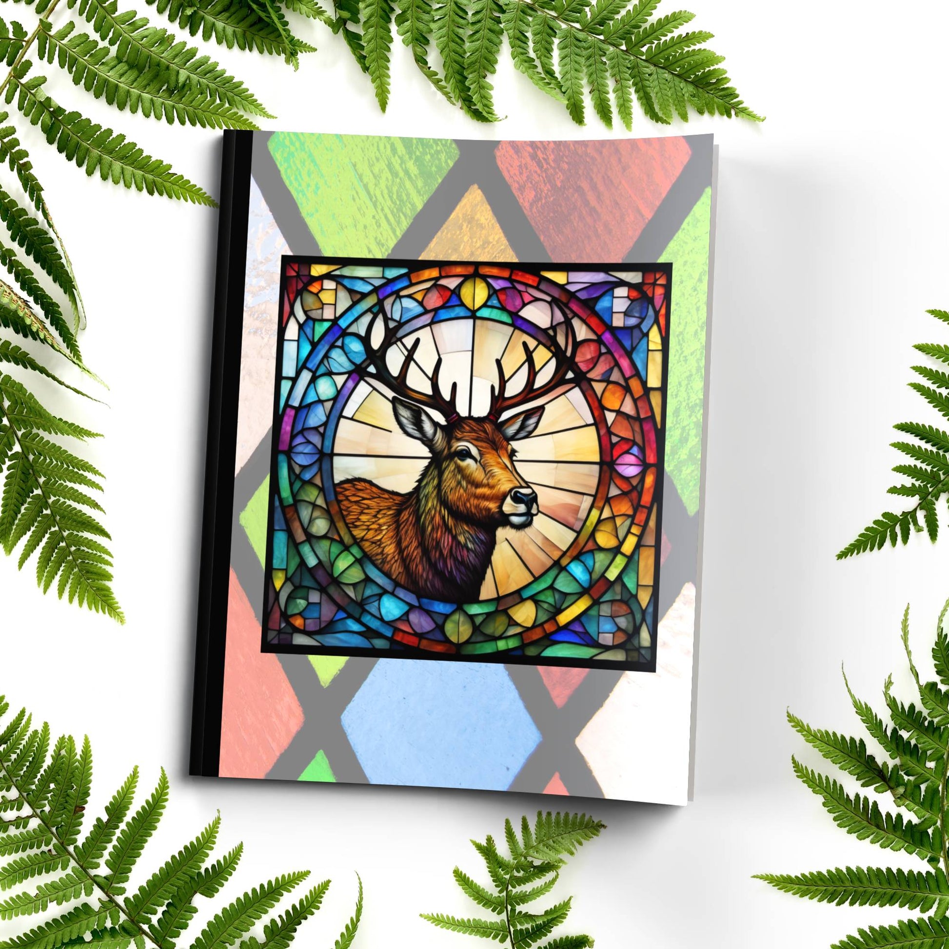 Deer stained glass zoo animals paperback composition notebook journal for mindfulness, journaling, and notes