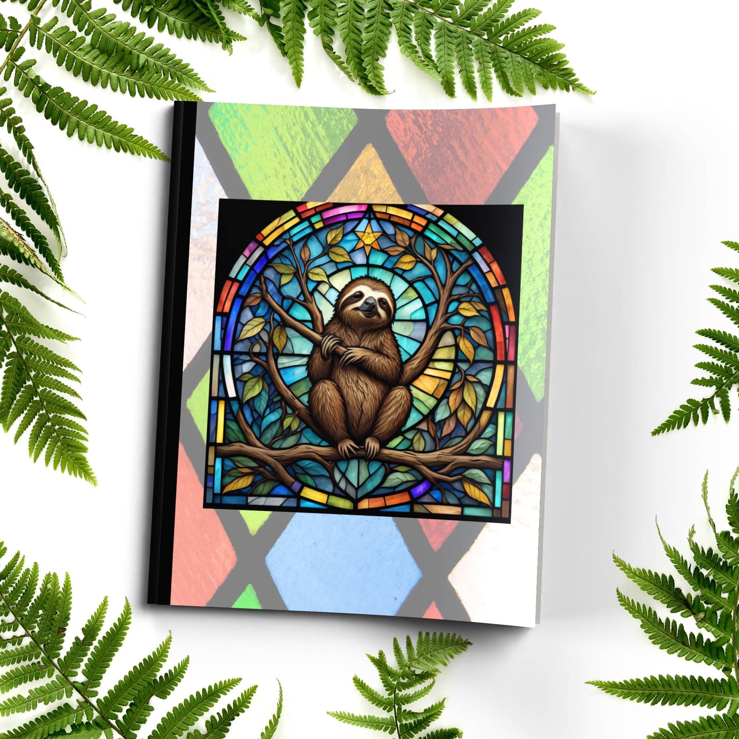 Sloth stained glass zoo animals paperback composition notebook journal for relaxation, mindful writing, and notes