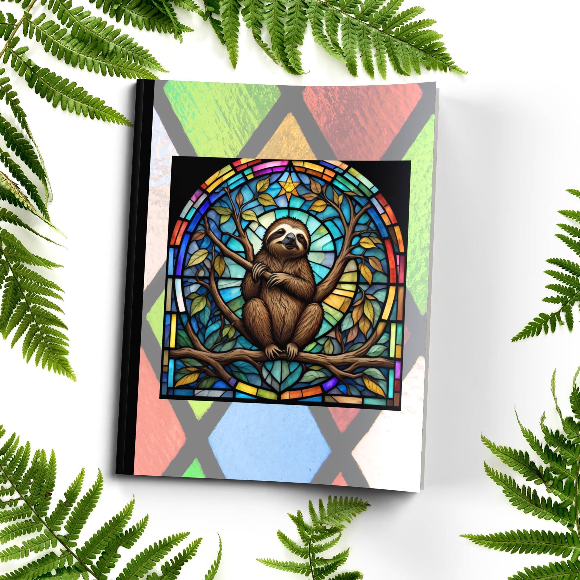 Sloth stained glass zoo animals paperback composition notebook journal for relaxation, mindful writing, and notes