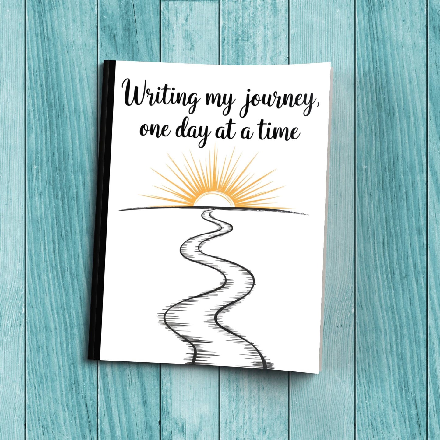 Inspirational Writing My Journey One Day At A Time sturdy cardstock cover composition notebook for self-care writing.