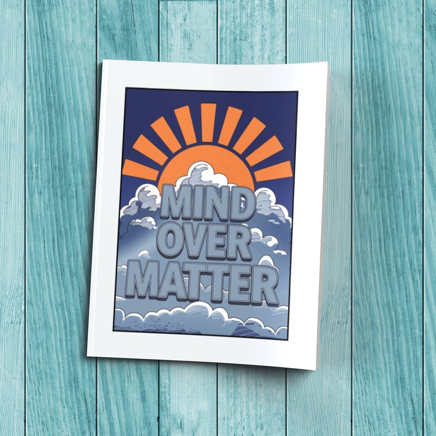 Mind Over Matter sturdy cardstock cover composition notebook for mindfulness, wellness reflections, and journaling.