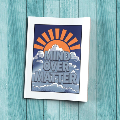 Mind Over Matter sturdy cardstock cover composition notebook for mindfulness, wellness reflections, and journaling.