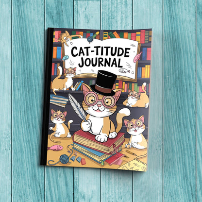 Cat-titude sturdy cardstock cover notebook designed for mindfulness, journaling, and wellness practices.