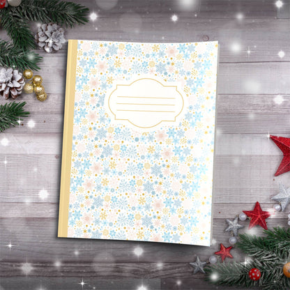 Blue & Tan Snowflake Holiday Pattern Paperback Christmas Composition Notebook for festive journaling and holiday writing