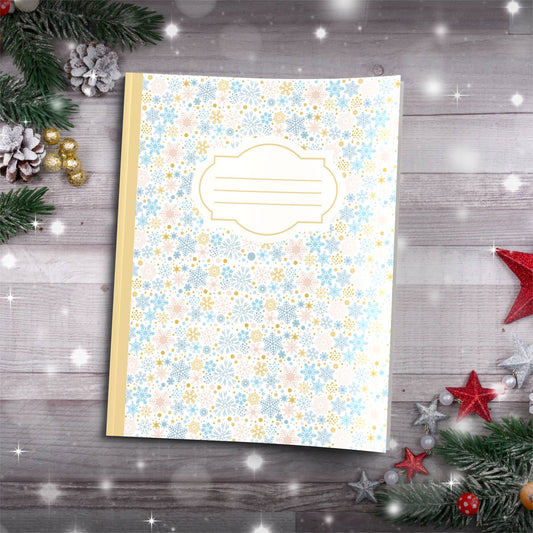Blue & Tan Snowflake Holiday Pattern Paperback Christmas Composition Notebook for festive journaling and holiday writing