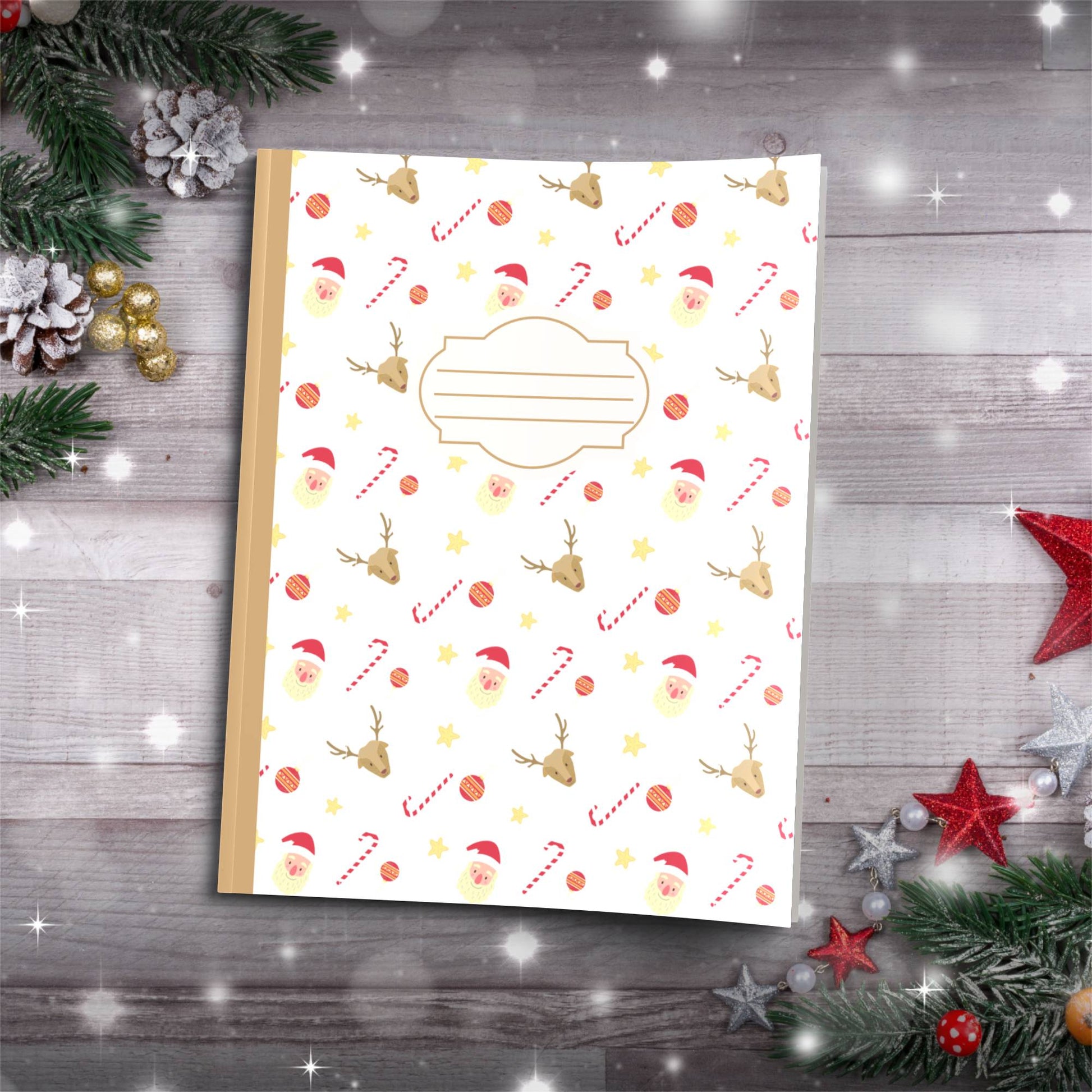 Santa, Snowflakes & Holiday Icons Paperback Christmas Composition Notebook for festive journaling and holiday mindfulness