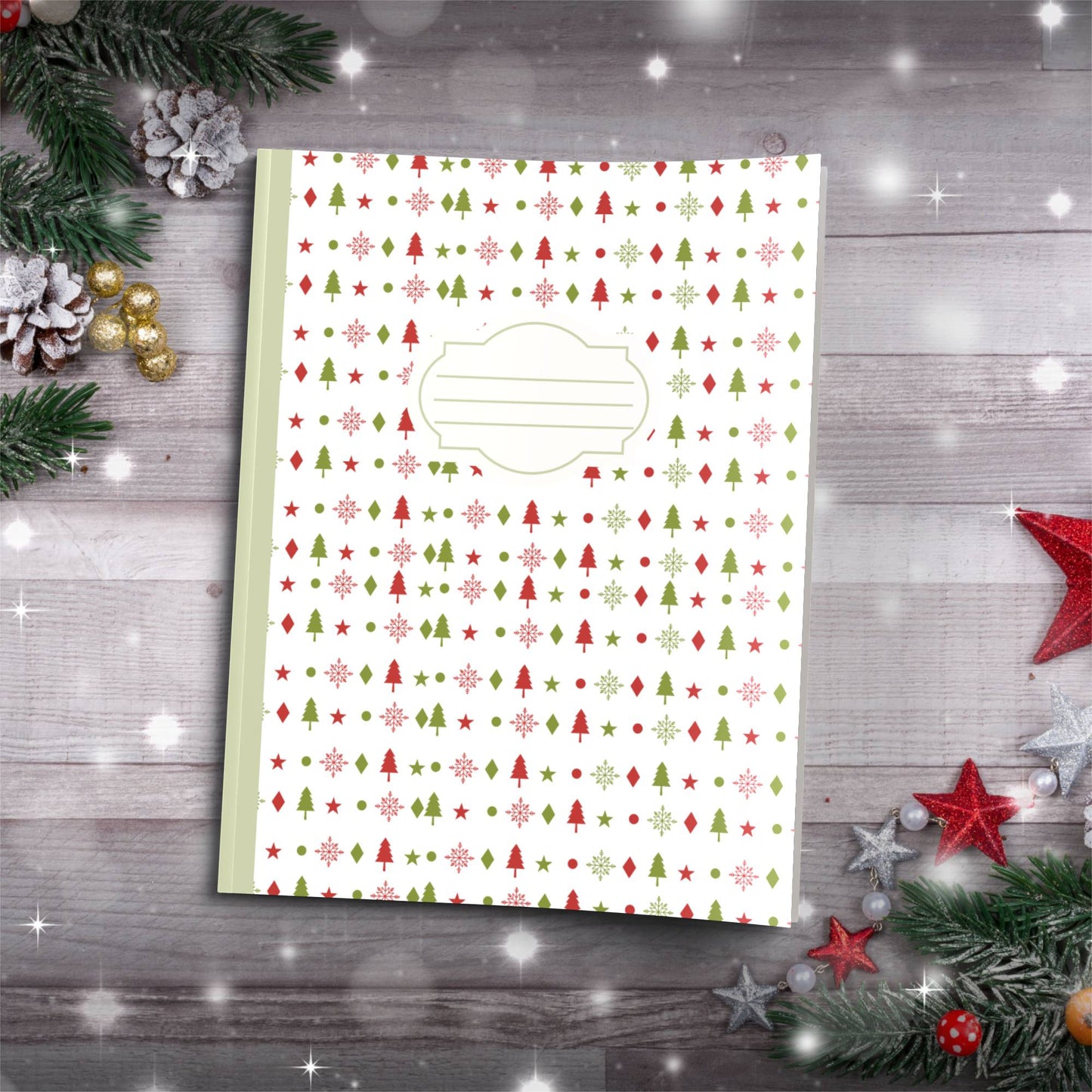 Red & Olive Christmas Stockings Paperback Christmas Composition Notebook for holiday journaling, gifts, and mindfulness