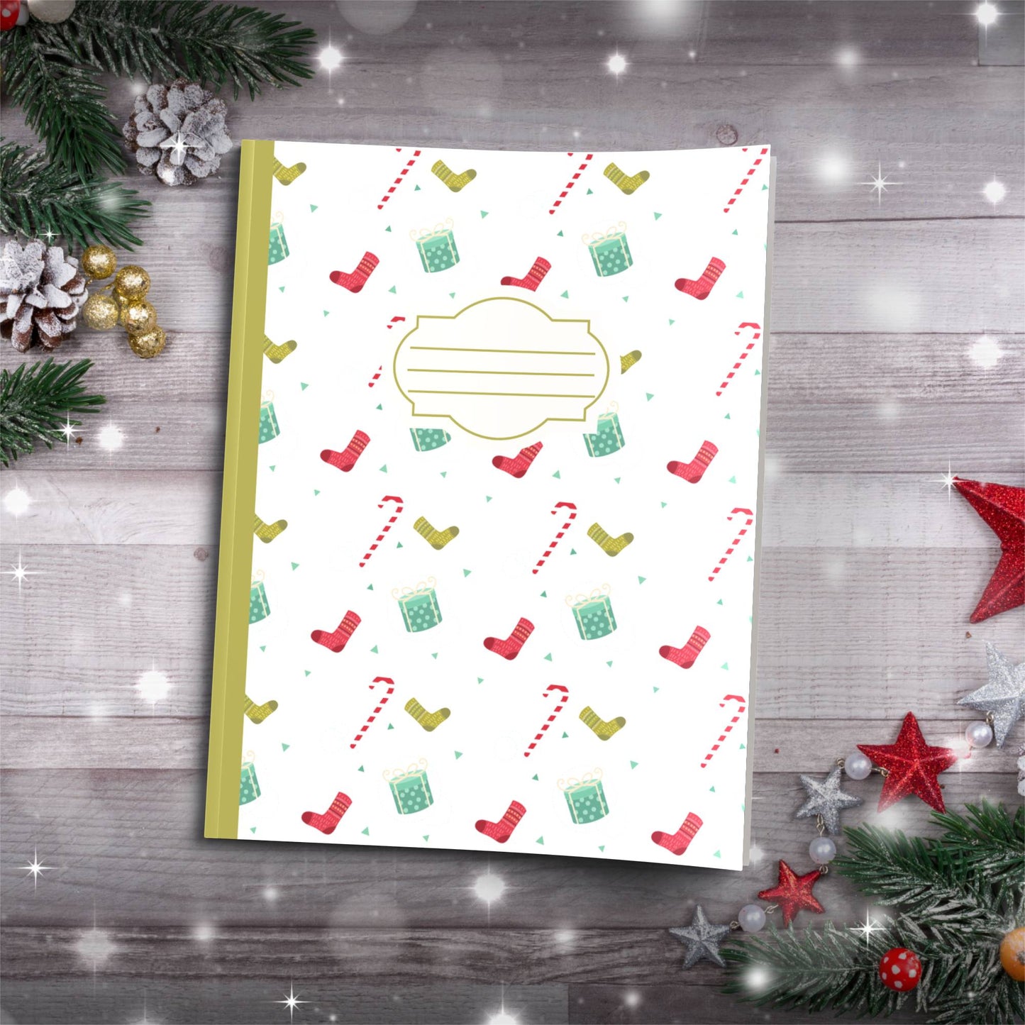 Red Santa Hat Pattern Paperback Christmas Composition Notebook for journaling, festive writing, and holiday gifts