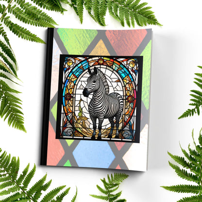 Zebra stained glass zoo animals paperback journal composition notebook for creative writing, notes, and mindfulness