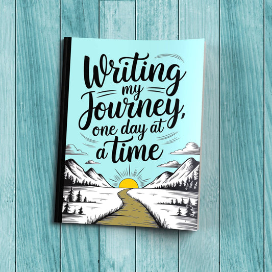 Writing My Journey One Day At A Time sturdy cardstock cover notebook for mindfulness journaling and reflections.