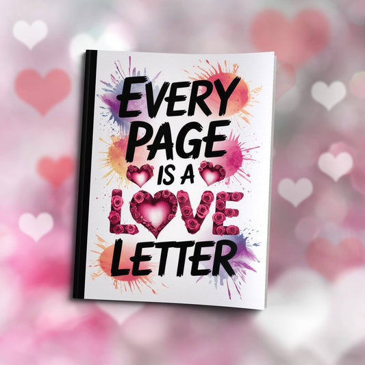 Paperback journal "Every Page Is A Love Letter" with motivational cover, perfect for mindfulness, journaling, self-care, and positivity.