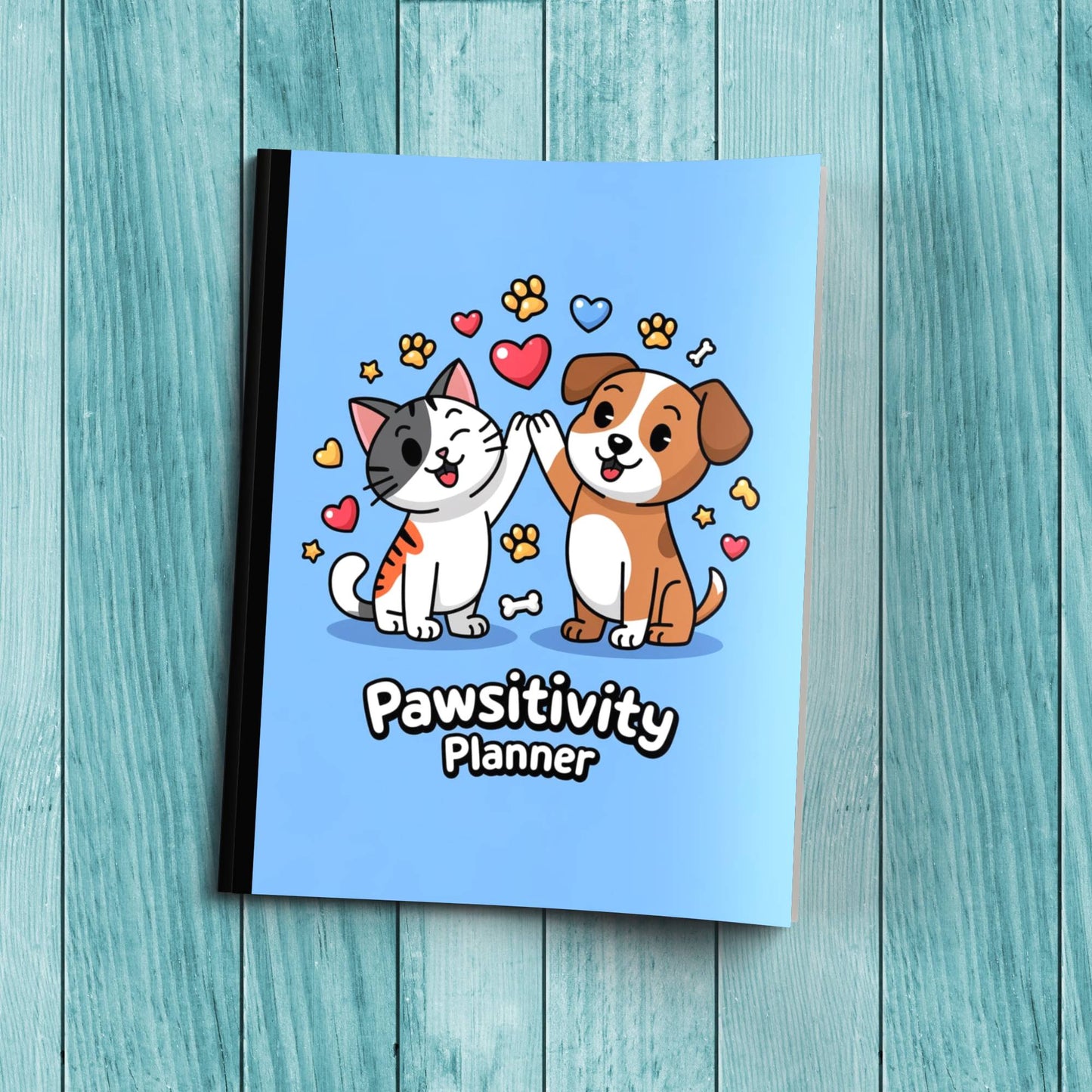Pawsitivity Planner sturdy cover notebook for therapy notes, mindfulness, and stress relief journaling.