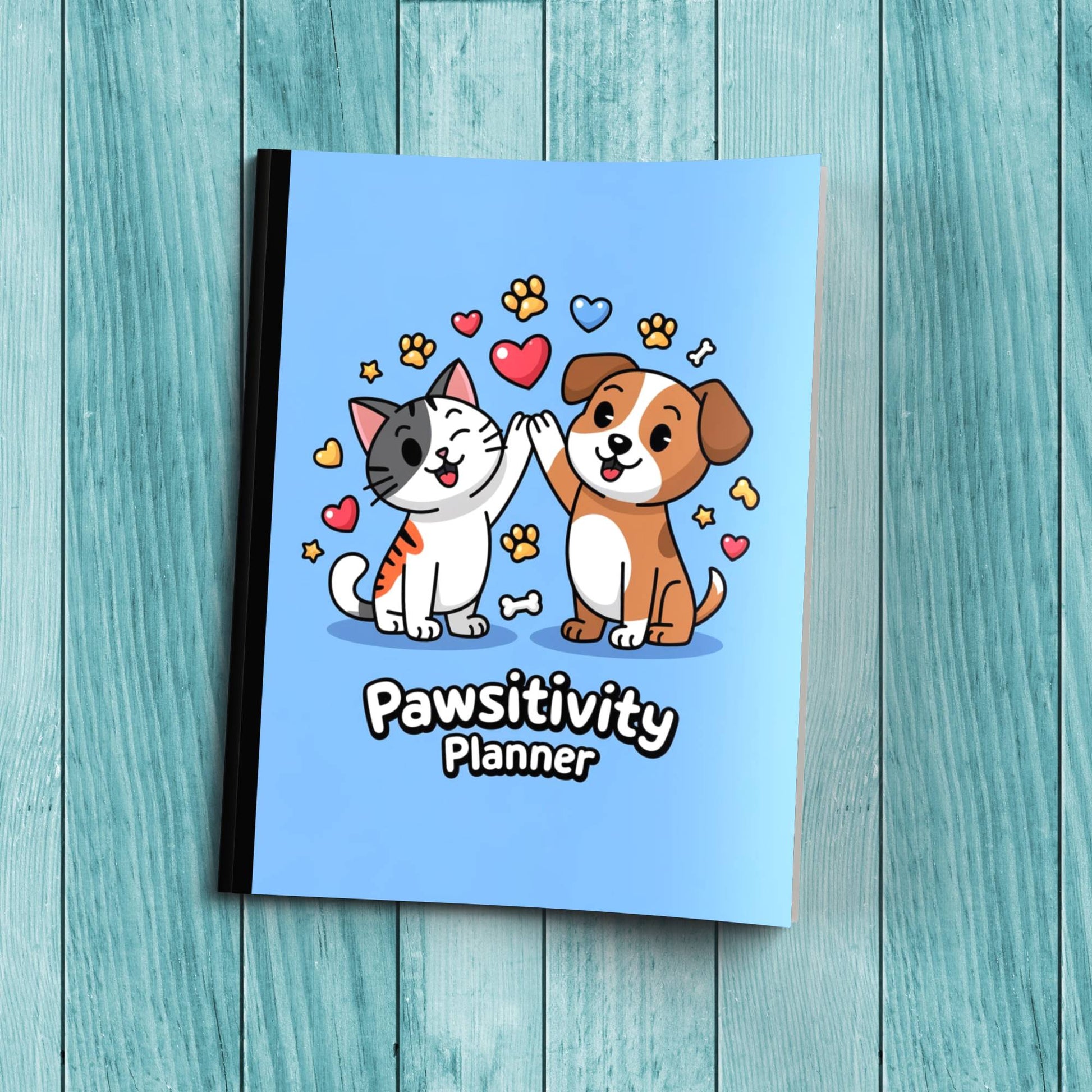 Pawsitivity Planner sturdy cover notebook for therapy notes, mindfulness, and stress relief journaling.