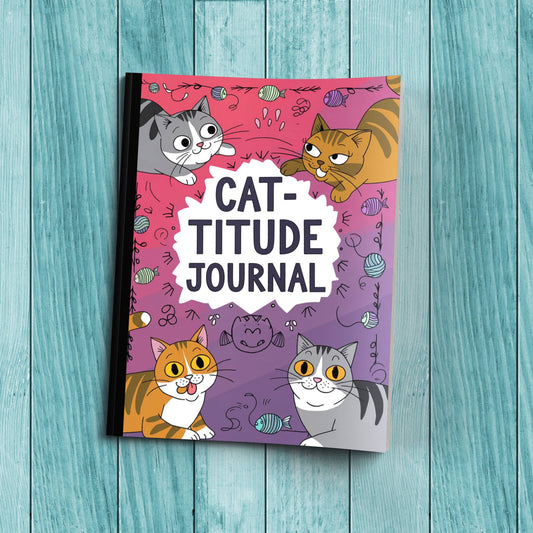 Cat-titude journal composition notebook with sturdy cardstock cover, perfect for daily mindfulness and anxiety relief.
