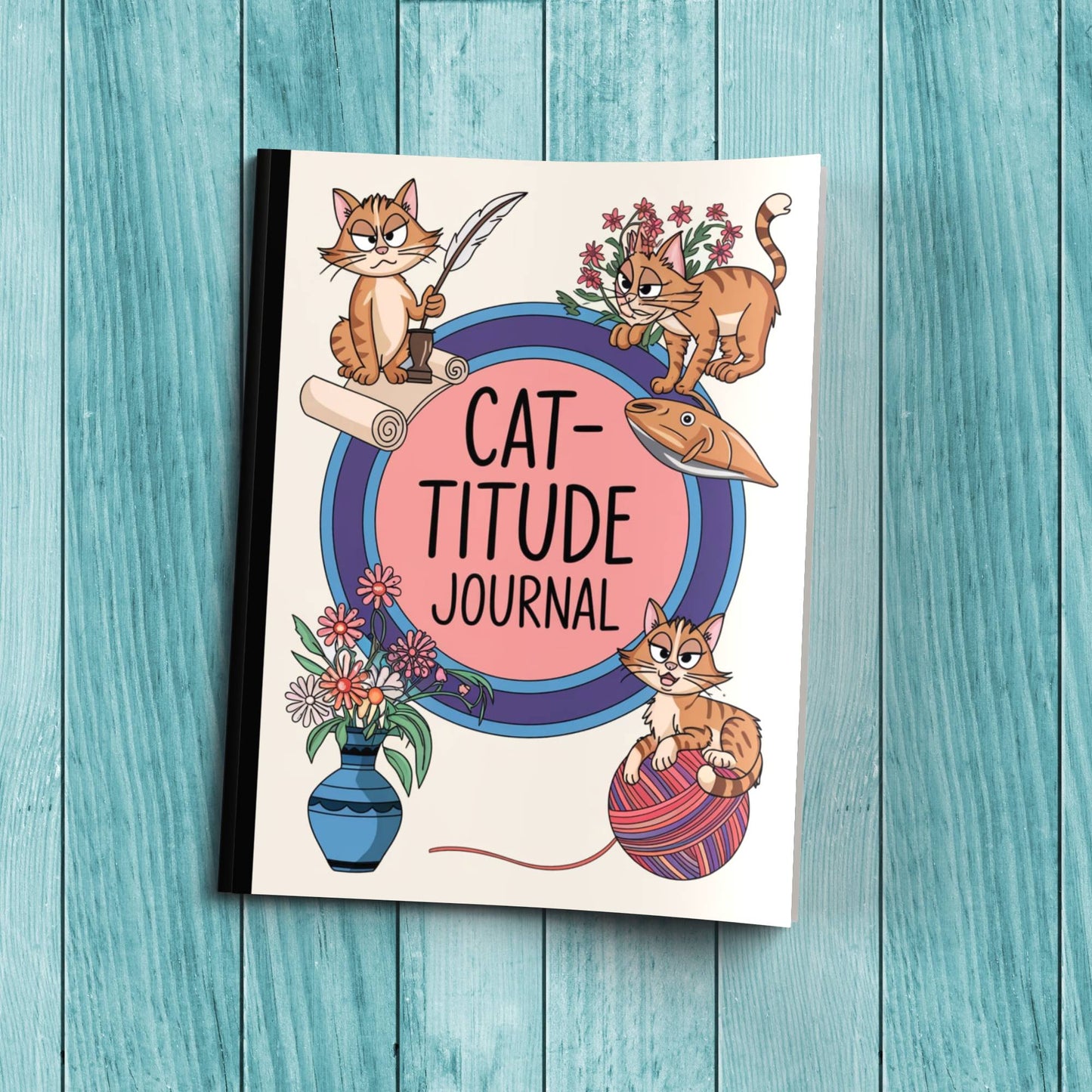 Cute Cat-titude sturdy cover composition notebook for stress relief, journaling, and therapy reflections.
