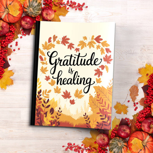 Gratitude Is Healing paperback composition notebook for gratitude, wellness, and inspirational journaling.