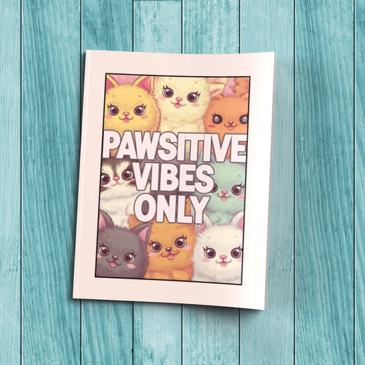 Cute Pawsitive Vibes Only sturdy cardstock cover journal for daily self-care, mindfulness, and affirmations.