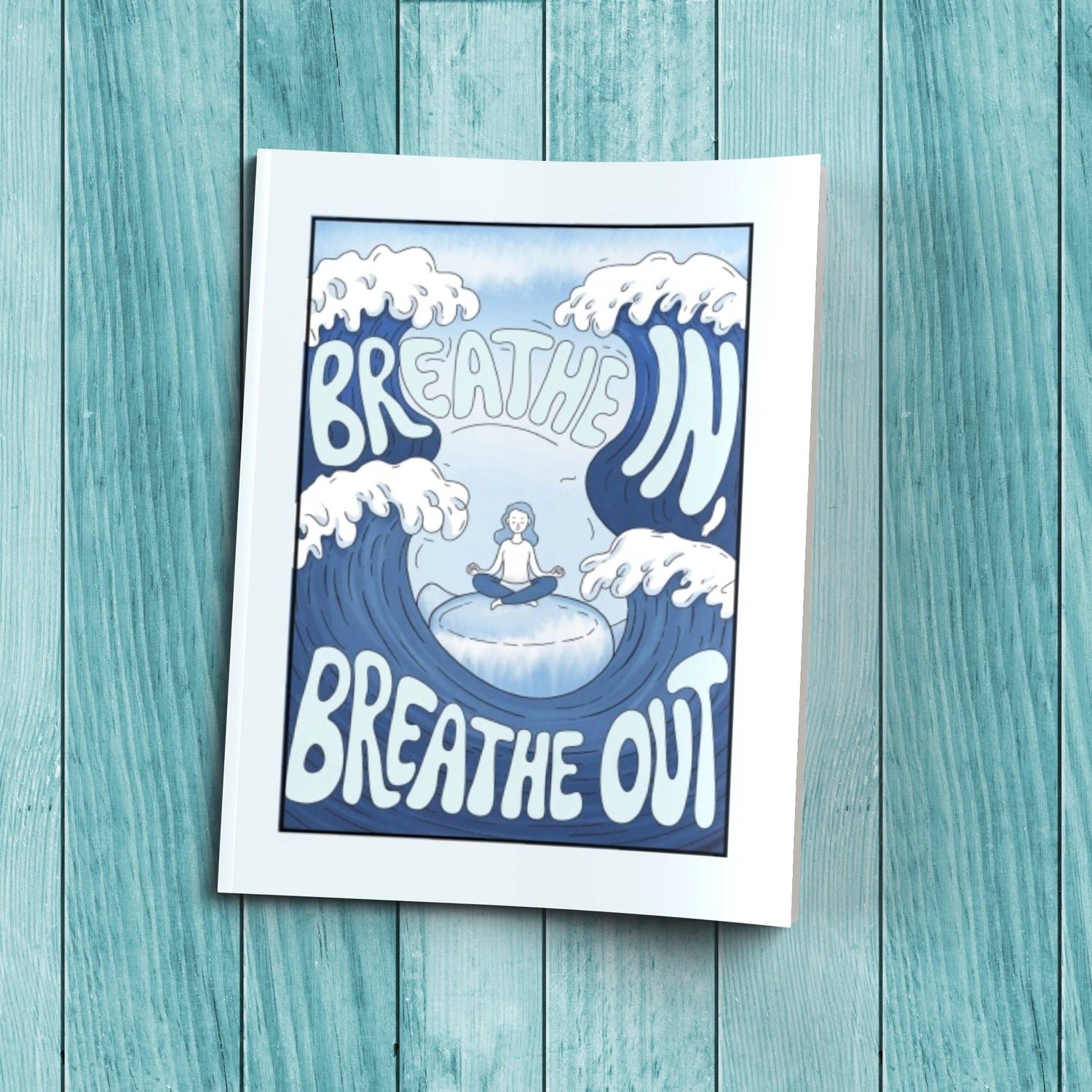 Breathe In Breathe Out composition notebook with sturdy cardstock cover, ideal for self-care journaling and mindfulness writing.