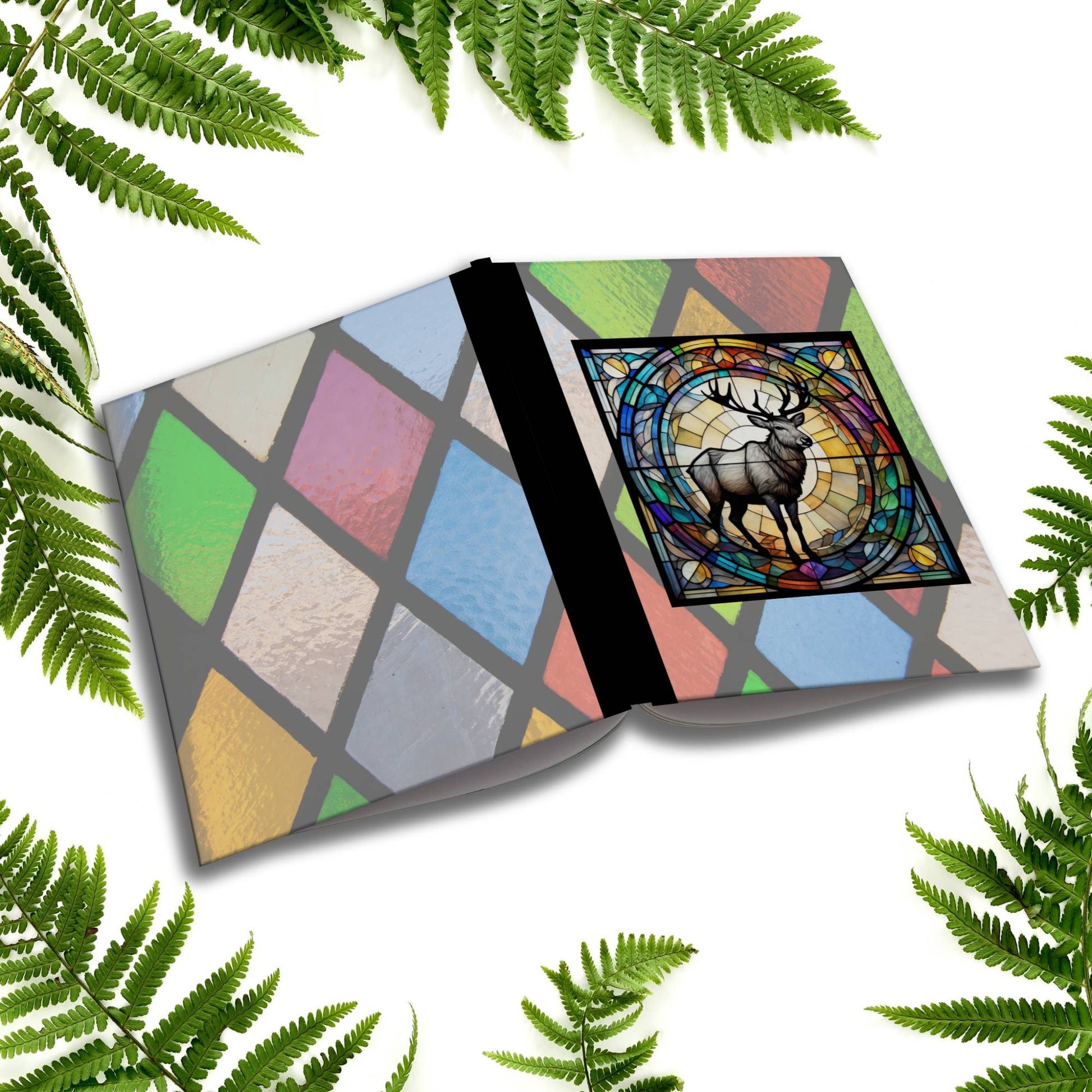 Reindeer stained glass zoo animals paperback journal composition notebook for holiday writing, journaling, and notes